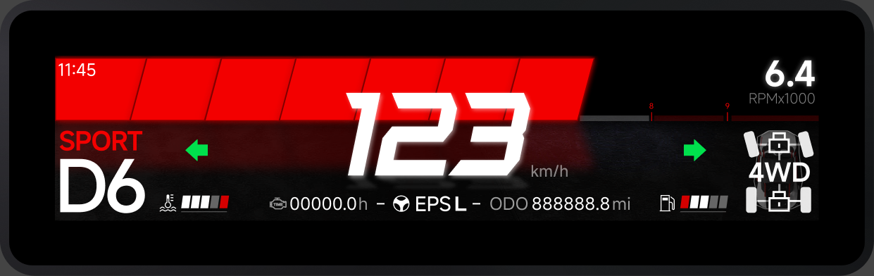 SSV instrument cluster — full info layout